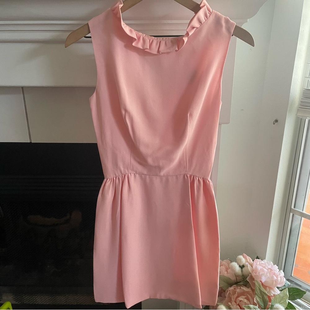 Vintage Lanz Original Pink Back V Ruffle Bow Dress Size Small